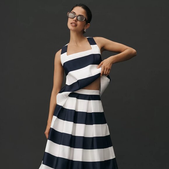 ANTHROPOLOGIE Maeve | Navy Striped Sleeveless Square-Neck Swing Top | NWT - Picture 2 of 13